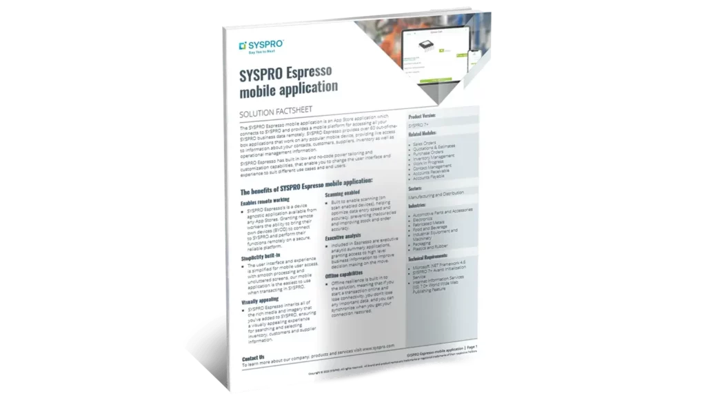 syspro espresso mobile factsheet